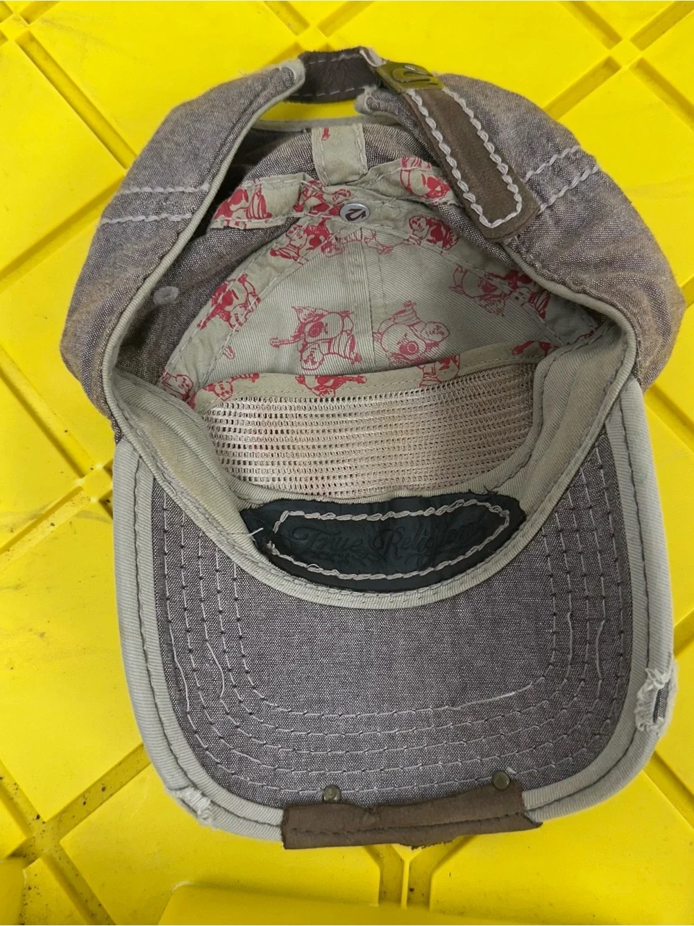 Vintage True Religion Hat Mens Leather Strapback Brown Distressed Y2K